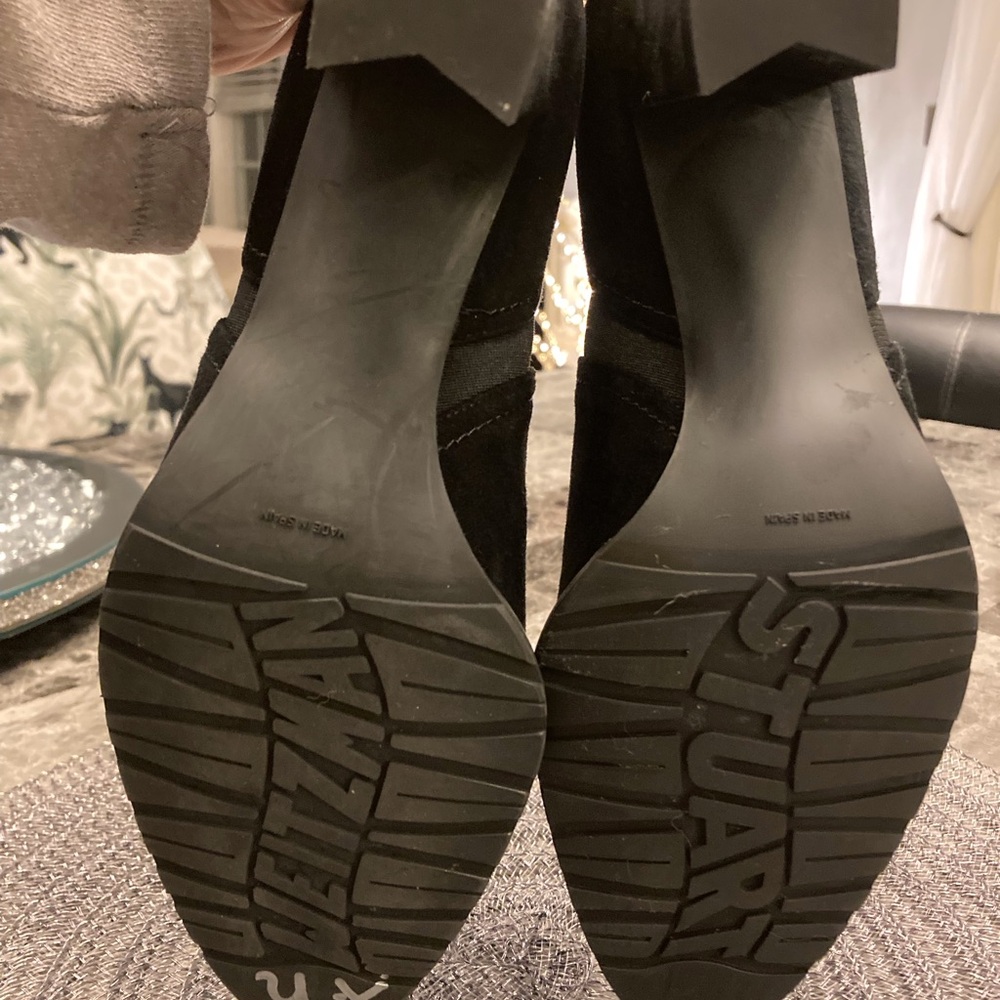 Stuart Weitzman Black Chunky Heel Suede Pump Spain Career Event Woman Size 8.5 - Picture 10 of 12